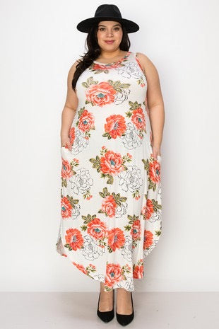 LD-O {Finding Floral Love} Ivory Floral Maxi Dress PLUS SIZE XL 2X 3X