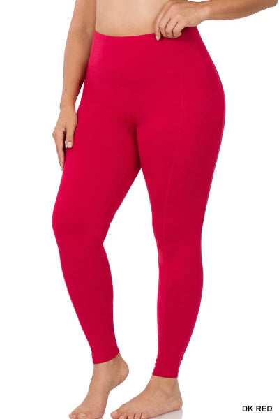 BT-99 {Gym Code} Dk Red Cotton Pocket Leggings PLUS SIZE 1X 2X 3X