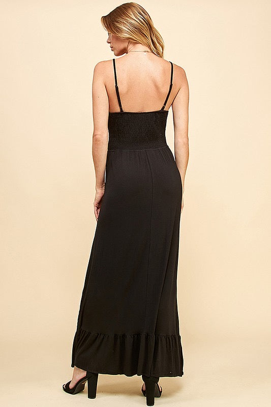 LD-R {My Best Choice} Black Smocked Top Maxi Dress PLUS SIZE XL 2X 3X
