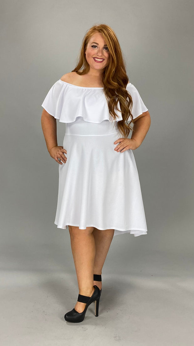 LD G Elegant Fixings White Open Shoulder Dress w Ruffle Detail