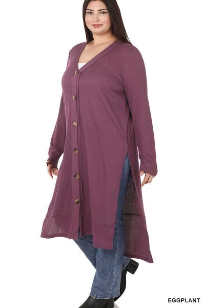 25 OT-S {Close To You} Eggplant Ribbed Button Up Duster SALE!!!  PLUS SIZE 1X 2X 3X