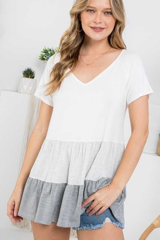 64 CP-J {Call Me Babe} H. Grey Tiered V-Neck Top PLUS SIZE 1X 2X 3X