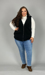 OT-F {Time To Think} Black Cozy Sherpa Vest with Hood