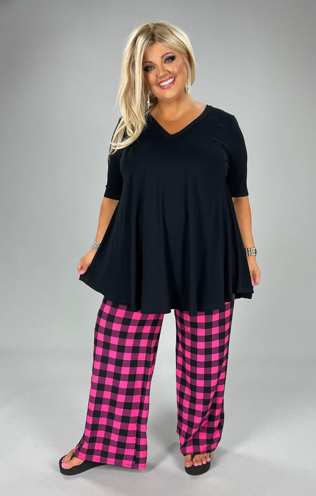 BT-99 (Be There Soon) Fuchsia Checkered Elastic Drawstring Pants Plus Size