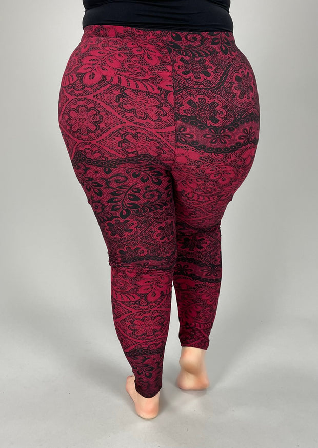 BT-99 {You're Gonna Love These} Black/Burgundy Leggings  X-PLUS SIZE
