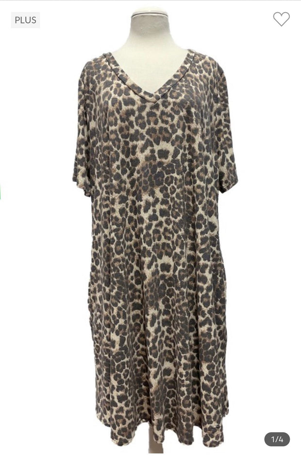 76 PSS-B {Better With Spots} Khaki Tan Leopard Print Dress SALE!!!! EXTENDED PLUS SIZE 3X 4X 5X