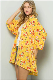 65 OT-F {Flowers In Sunshine} Yellow Floral Printed Cardigan PLUS SIZE