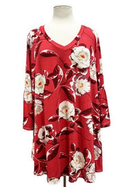 19 PQ-G {Would You Rather} Red Floral V-Neck Top PLUS SIZE XL 2X 3X