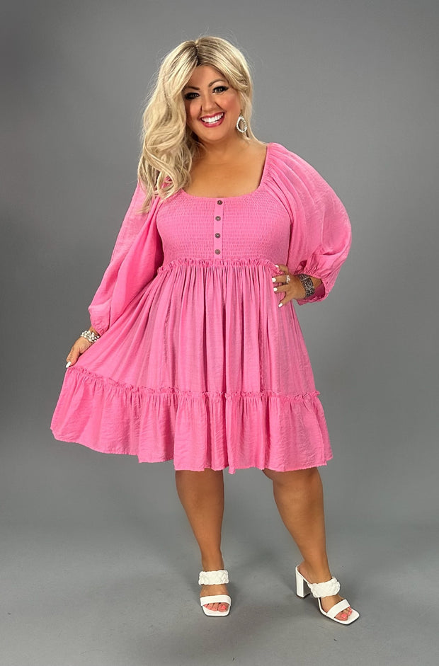 46 SQ-A {Into Bliss} Umgee Pink Smocked Dress PLUS SIZE XL 1X 2X