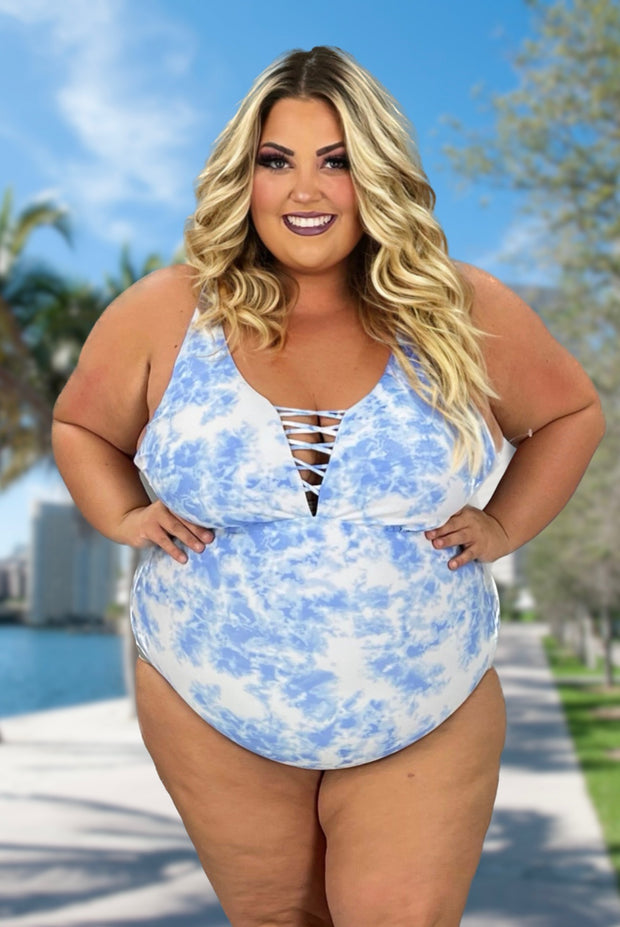 SWIM-I {Water And Waves} Blue Tie Dye One Piece Swimsuit PLUS SIZE 1X –  Curvy Boutique Plus Size Clothing
