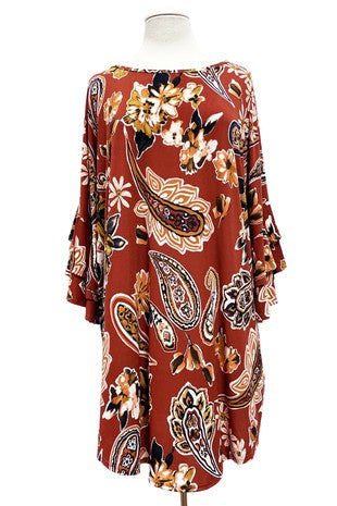 52 PQ {Overcame The Odds} Rust Paisley Print Tunic EXTENDED PLUS SIZE 3X 4X 5X