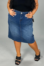 BT-Y {No Secret} Indigo Wash Calf Length Skirt PLUS SIZE XL 2X 3X