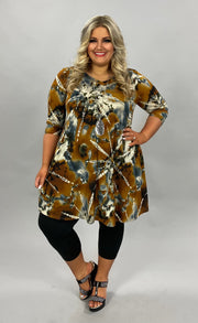 PLS-C {Right About You} Mustard & Grey Printed Dress PLUS SIZE 1X 2X 3X