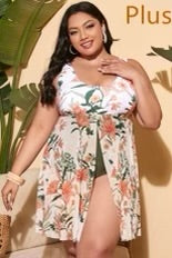 SWIM-D {Sea Lily} White Floral One Piece Swimsuit SALE!!!  PLUS SIZE 1X 2X 3X