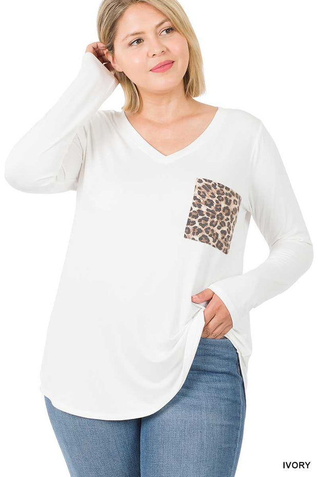 60 CP-G {Change Is Coming} Ivory Top w/Leopard Pocket PLUS SIZE 1X 2X 3X