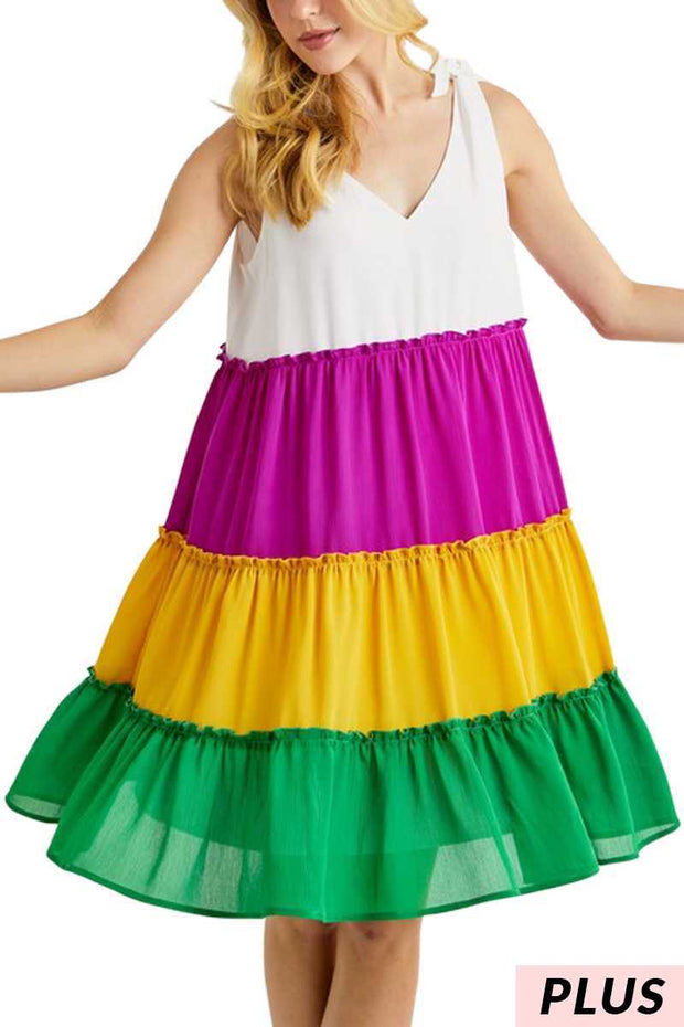 58 SV-C {Fashion Unite} Multi-Color Tiered Lined Dress PLUS SIZE XL 2X 3X