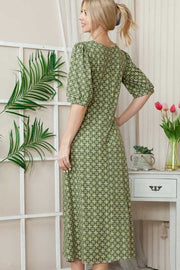 LD-Q {Flying Free} Sage Print Midi Dress PLUS SIZE 1X 2X 3X