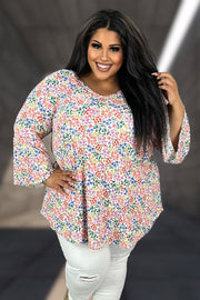 89 PQ {Absolute Beauty} Multi-Color Floral Ribbed Top EXTENDED PLUS SIZE 3X 4X 5X