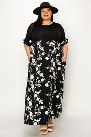LD-Z {Dreamy And Darling} Black/White Floral Maxi Dress EXTENDED PLUS SIZE 3X 4X 5X