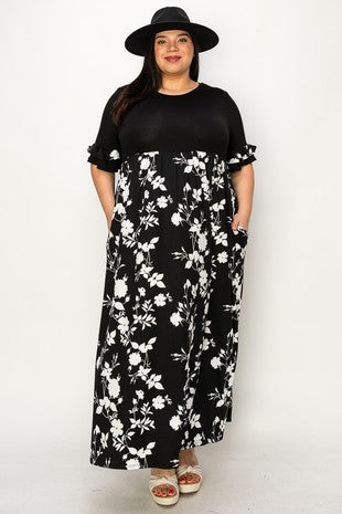 LD-Z {Dreamy And Darling} Black/White Floral Maxi Dress EXTENDED PLUS SIZE 3X 4X 5X