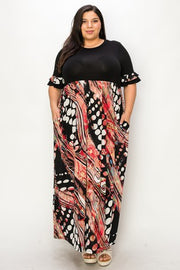 LD-A {Dare To Dazzle} Black/Mixed Color & Print Maxi Dress EXTENDED PLUS SIZE 3X 4X 5X