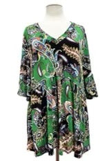 71 PSS {Caught You Looking} Green Paisley Babydoll V-Neck Top EXTENDED PLUS SIZE 1X 2X 3X 4X 5X