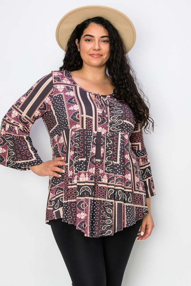 32 PQ {Never Complain} Charcoal Pink Paisley Print Top CURVY BRAND!!!  EXTENDED PLUS SIZE 4X 5X 6X