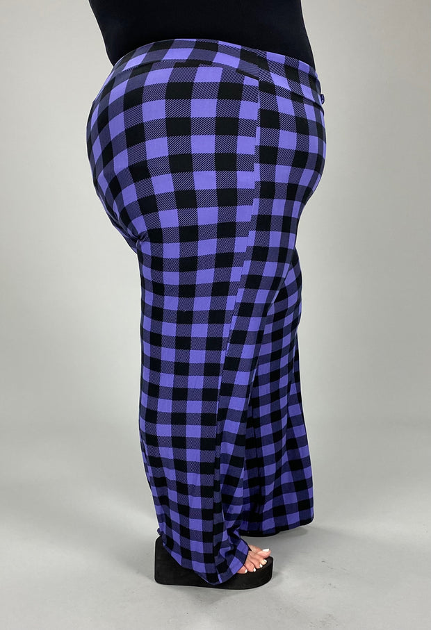 LEG-K (Be There Soon) Purple Checkered Elastic Drawstring Butter Soft Pants PLUS SIZE 1X 2X 3X