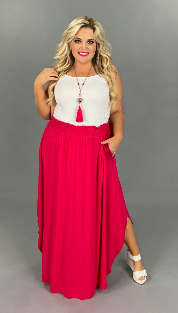 BT-F {Gypsy Good Time} Fuchsia  Skirt with Uneven Rounded Hem PLUS SIZE 1X 2X 3X