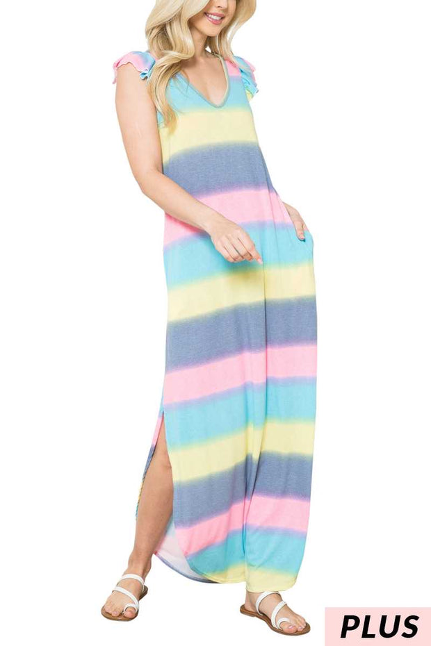 LD-X {Candy Rainbow} Multi-Color Striped Long Dress PLUS SIZE 1X 2X 3X