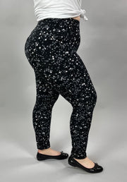 BT-99 {Star Light}  Black Small Star Print Leggings EXTENDED PLUS SIZE 3X/5X