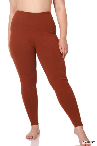 LEG-L {Embrace Change} Dk Rust Cotton Full Length Leggings PLU SIZE 1X 2X 3X
