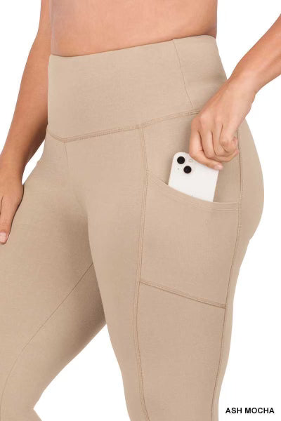 LEG-X {Gym Code} Ash Mocha Cotton Pocket Leggings PLUS SIZE 1X 2X 3X