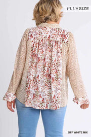 22  CP  {Rules For Success} Umgee Ivory Brown Floral Top PLUS SIZE XL 1X 2X