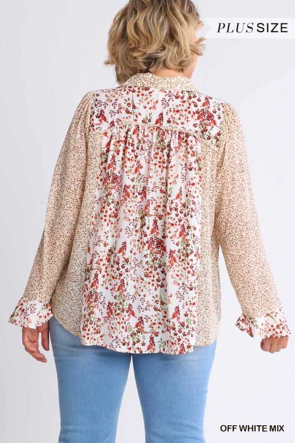 22  CP  {Rules For Success} Umgee Ivory Brown Floral Top PLUS SIZE XL 1X 2X