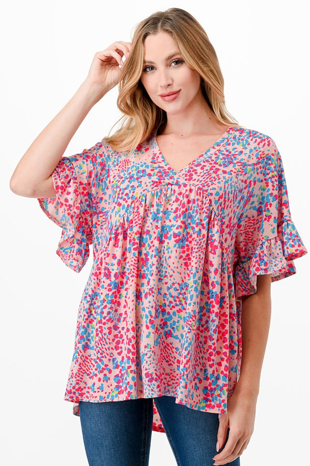 47 PSS-A {Lost And Found} SALE!  Multi-Color Dot Print Top PLUS SIZE XL 2X 3X