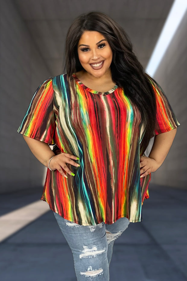 13 PSS-Y {A Moment Of Spark} Multi-Color Stripe V-Neck Top EXTENDED PLUS SIZE 3X 4X 5X
