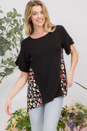 33 CP-J {Touch of Spots} Black Multi Animal  Contrast Top