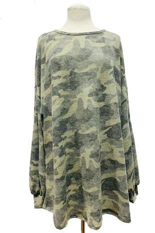 16 PLS {It's About Time} Olive Camo Print Top EXTENDED PLUS SIZE 3X 4X 5X