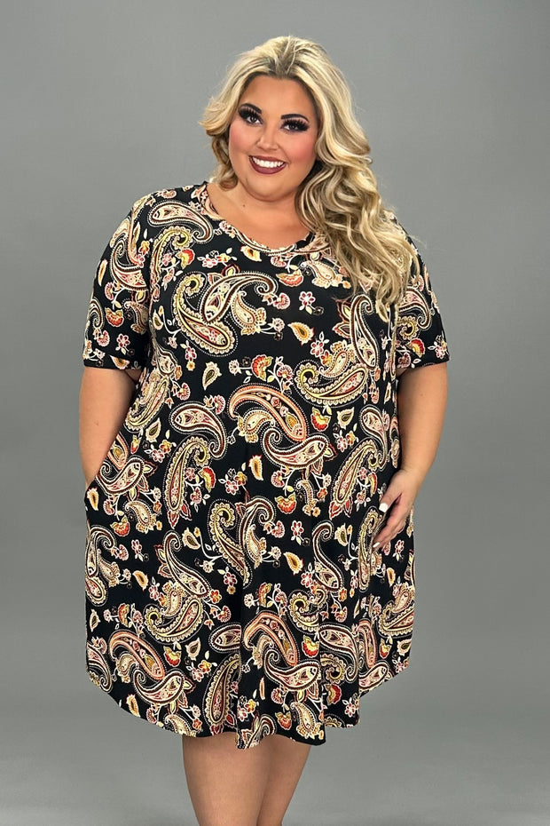 53 PSS-Z {Small Changes} Black Paisley Print V-Neck Dress EXTENDED PLUS SIZE 3X 4X 5X