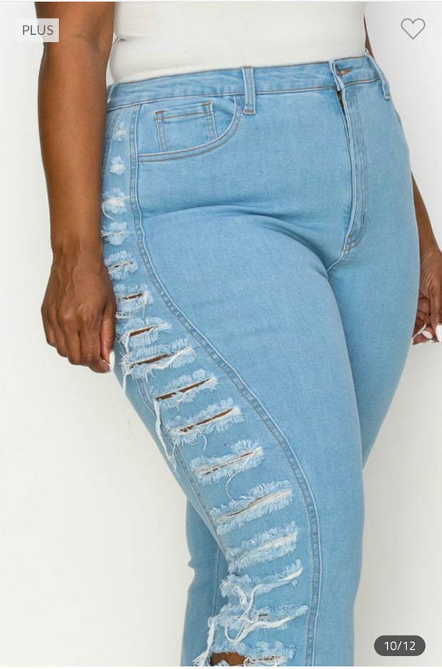 LEG-117  {The Map} Medium Ripped Side Flared Jeans PLUS SIZE 1X 2X 3X