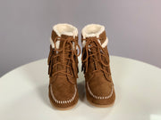 SHOES {City Classified} Chestnut Booties with Faux Fur & Fringe