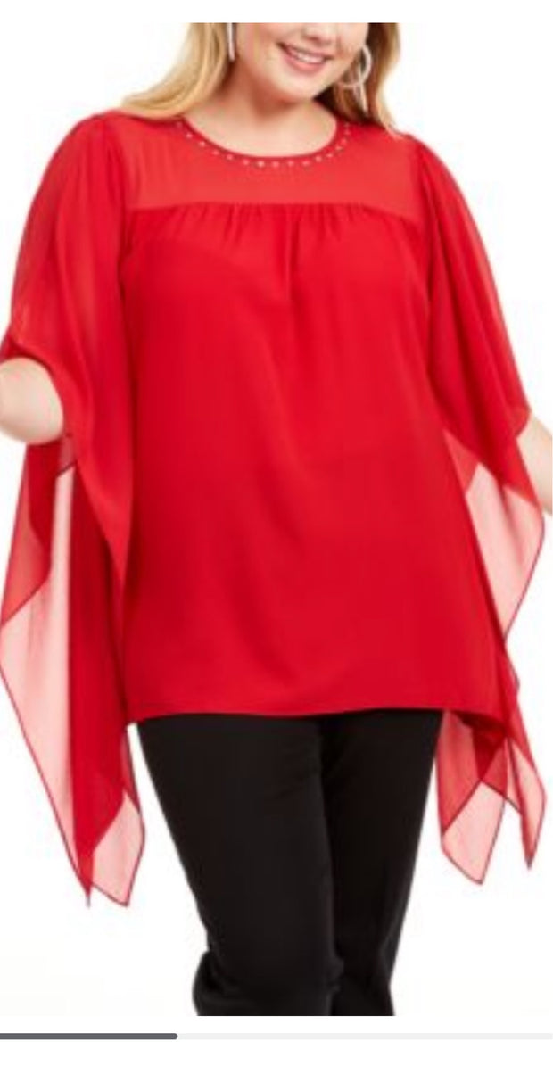 SD-A  M-109  {Michael Kors} Red Embellished Top Retail $110.00 PLUS SIZE 2X