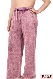 LEG-73 {Dressing For Me} Dk. Plum Acid Wash Wide Leg Joggers PLUS SIZE 1X 2X 3X