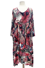 26 PQ {Above Average} Red Peacock Feather Print Tiered Dress EXTENDED PLUS SIZE 3X 4X 5X