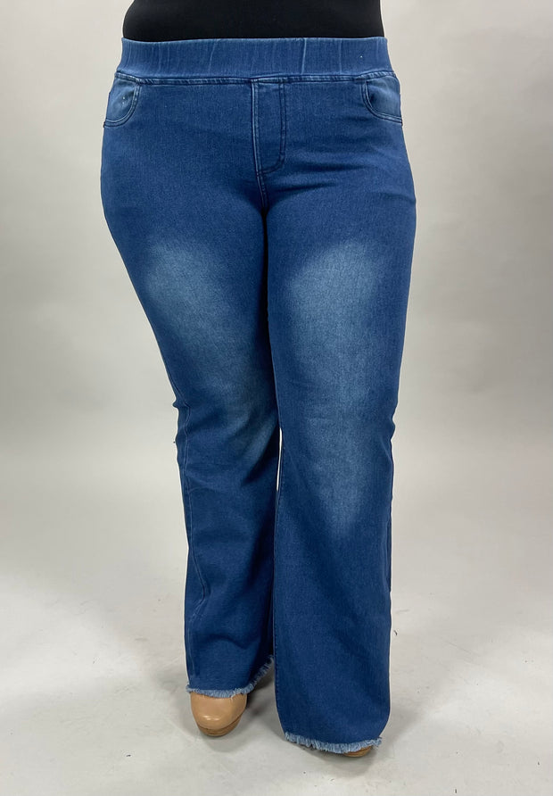 BT-99 {Denim Flares} Dark Distressed Jeggings PLUS SIZE 1X 2X 3X