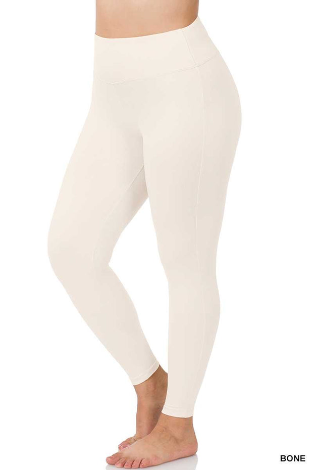 LEG-32 {Just The Cutest} Beige Wide Waistband Leggings PLUS SIZE