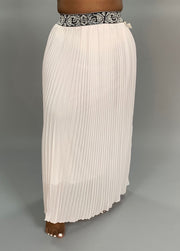 BT-A Off-White Pleated Skirt  with Wide Elastic Banded Waist  PLUS SIZE