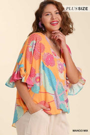 41 PSS-A {A Million Reasons}  Umgee Multi-Color Wrap Front Top PLUS SIZE XL 1X 2X