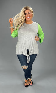 27 CP-Y {Things I Love} H. Grey/Lime Green Front Tie Top CURVY BRAND!!! PLUS SIZE 1X 2X 3X 4X 5X 6X